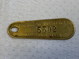 1932 Vtg Male Dog License Baltimore County MD #5502 ID Tag Pet Jewelry P... - £31.93 GBP
