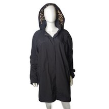 Vintage TOTES Black with Leopard Trim Raincoat Size Large - £38.84 GBP