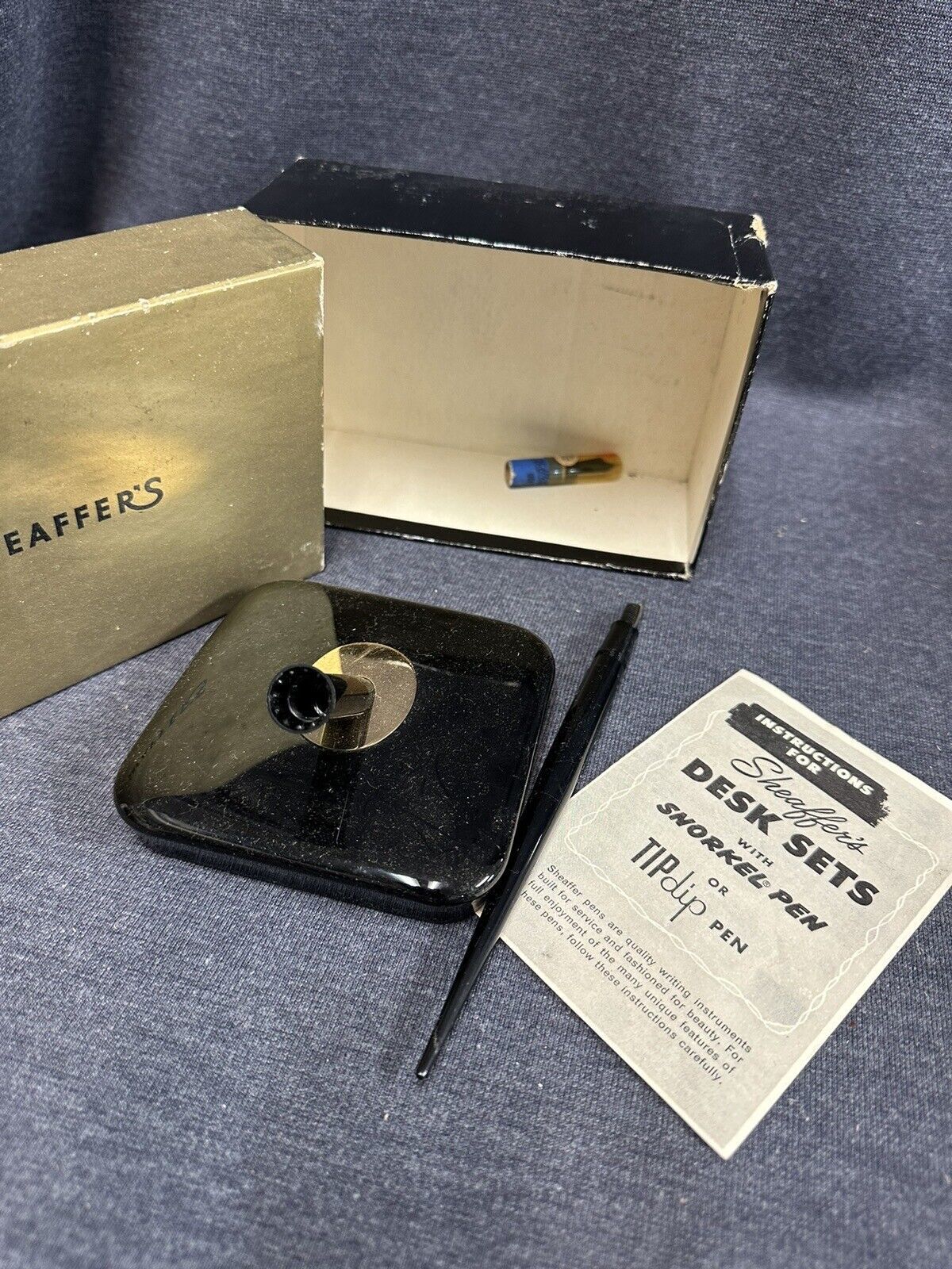 1950s NOS Unused Sheaffer's Ink Fountain Pen Desk Set/Box, F1 Nib, + Xtra Nib - $64.35