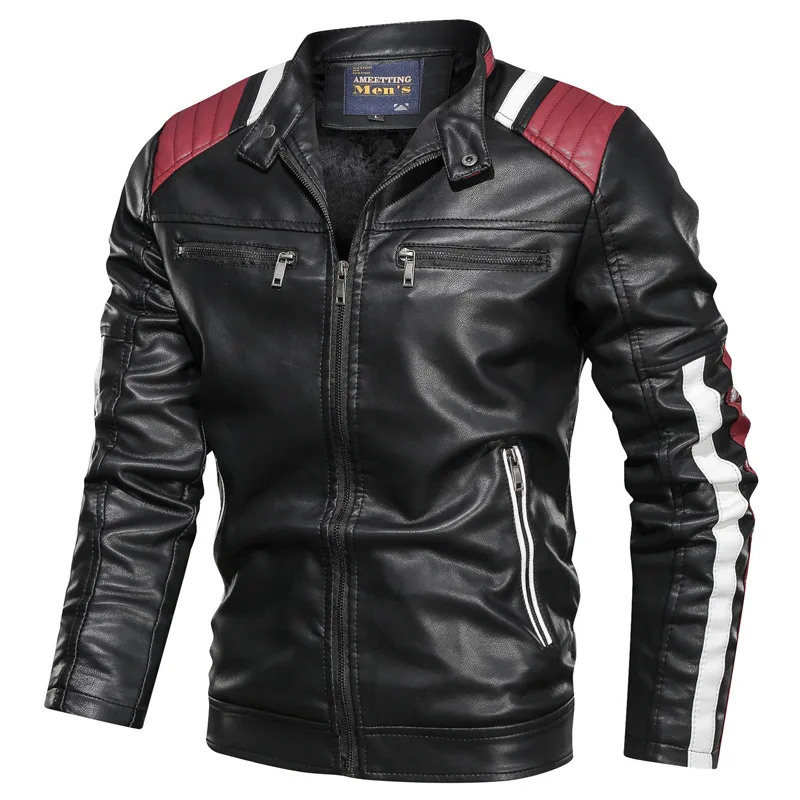 2020 Autumn Winter Men&#39;s Leather Jacket Casual Fashion Stand Collar Motorcycle J - £282.98 GBP