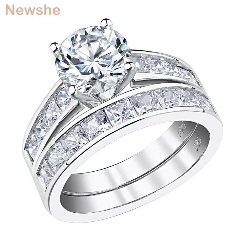 2 Pcs Classic Wedding Rings For Women 925 Sterling Silver 1.8 Ct AAAAA CZ Engage - £57.04 GBP