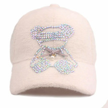 Autumn And Winter Warm Women&#39;s Hat Pearl Bow Inlaid With Diamonds Huggin... - £12.53 GBP