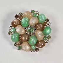 Coro Moonglow Lucite &amp; Rhinestone Pin, Large Vintage Brooch Green Cream ... - €70,03 EUR