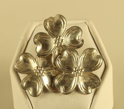 Vintage Sterling Silver Signed Beau Clustered Triple Dogwood Flower Brooch Pin - £31.65 GBP