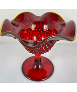 Hobnail Red Glass Flared Crimped Footed Candy Dish 4.75&quot; x 5&quot; Free Ship - £26.73 GBP