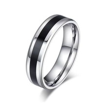Mens Womens Black Silver Simple Plain Ring Band Stainless Steel 6mm Size 6-13 - £4.77 GBP