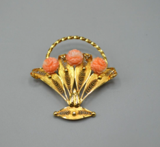 Sorrento Filigree Flower Basket Brooch 1/20 12K Gold Filled Signed Vtg Pin - £26.40 GBP