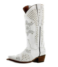 Womens Western Rodeo Boot White Wedding Bride Rhinestones Snip Size 5.5, 6, 10.5 - £261.71 GBP