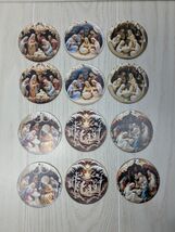 Nativity Scene Round Wooden Christmas Ornaments 12pcs New - $9.00