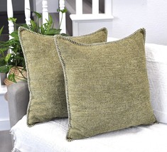 22x22 Pillow Cover Set of 2 Olive Green Soft Textured Chenille Comfy Cozy Large  - £39.73 GBP