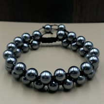 Cultured Blue Shell Pearl 8x8 mm Beads Stretch 2 Strand Thread Bracelet 2TB-86 - £11.66 GBP