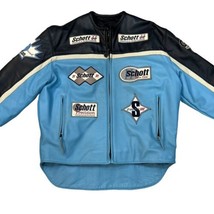 SCHOTT Formula One Jacket XL Mens Racing Black &amp; Blue Leather Made In Th... - £237.40 GBP