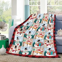 Flannel Throw Blanket Cute Snowman with Topper Gifts Snowflakes,Lightweight Soft - £31.96 GBP