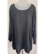 Avenue Womens Tunic Top Black Round Neck Swing Stud Trim 26 28 NWT - $490.15 MXN