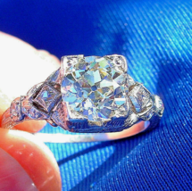 Earth mined European cut Diamond Deco Engagement Ring Antique Platinum S... - £9,147.84 GBP