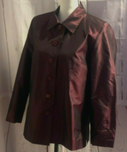 Talbots Petites Womens Button Front Silk Jacket Size 6P Burgundy Long Sleeve  - £10.80 GBP