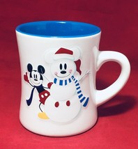 Mickey Mouse Snowman Snowflakes Embossed 18Oz. Whimsical Mug Disney China - $9.82