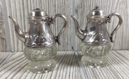 Antique TEAPOT Silverplate &amp; Glass Salt or Pepper Shakers - 3&quot;Tall - €7,36 EUR