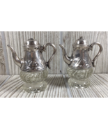 Antique TEAPOT Silverplate &amp; Glass Salt or Pepper Shakers - 3&quot;Tall - €7,31 EUR