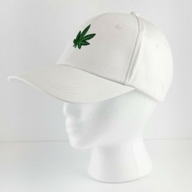 Baseball Hat White Cap Green Leaf Adjustable 18.5" - 23" Embroidery 420 Leaf