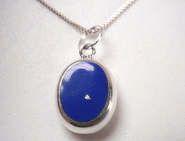 Reversible Lapis and Mother of Pearl 925 Sterling Silver Oval Necklace - £16.87 GBP