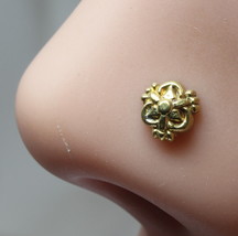 Pequeño Floral Pendiente Nariz Oro Antiguo Acabado Orejas Anillo Empuje Pin - £12.97 GBP