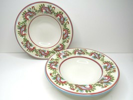 2 Pottery Barn Sausalito Paisley Red Blue Rimmed 10 1/4&quot; Soup Pasta Salad Bowls - £38.31 GBP