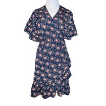 Max Studio Wrap Ruffle Boho Dress Short Sleeve Floral Navy Blue/Red Size... - $13.37