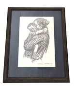 Painting Drawing Mother with child pencil signed art black Frame in glass - £156.72 GBP