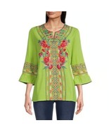 New Calessa Women&#39;s Embroidered Split Neck 3/4 Sleeve Cotton  Tunic Top ... - $66.33 CAD