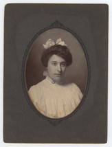 Antique Circa 1900s Cabinet Card Beautiful Young  White Dress and Bow in Hair - £7.48 GBP