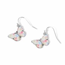 Pink Floral Butterfly Dangle Enamel Earrings - £11.68 GBP