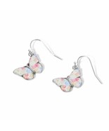 Pink Floral Butterfly Dangle Enamel Earrings - £11.61 GBP