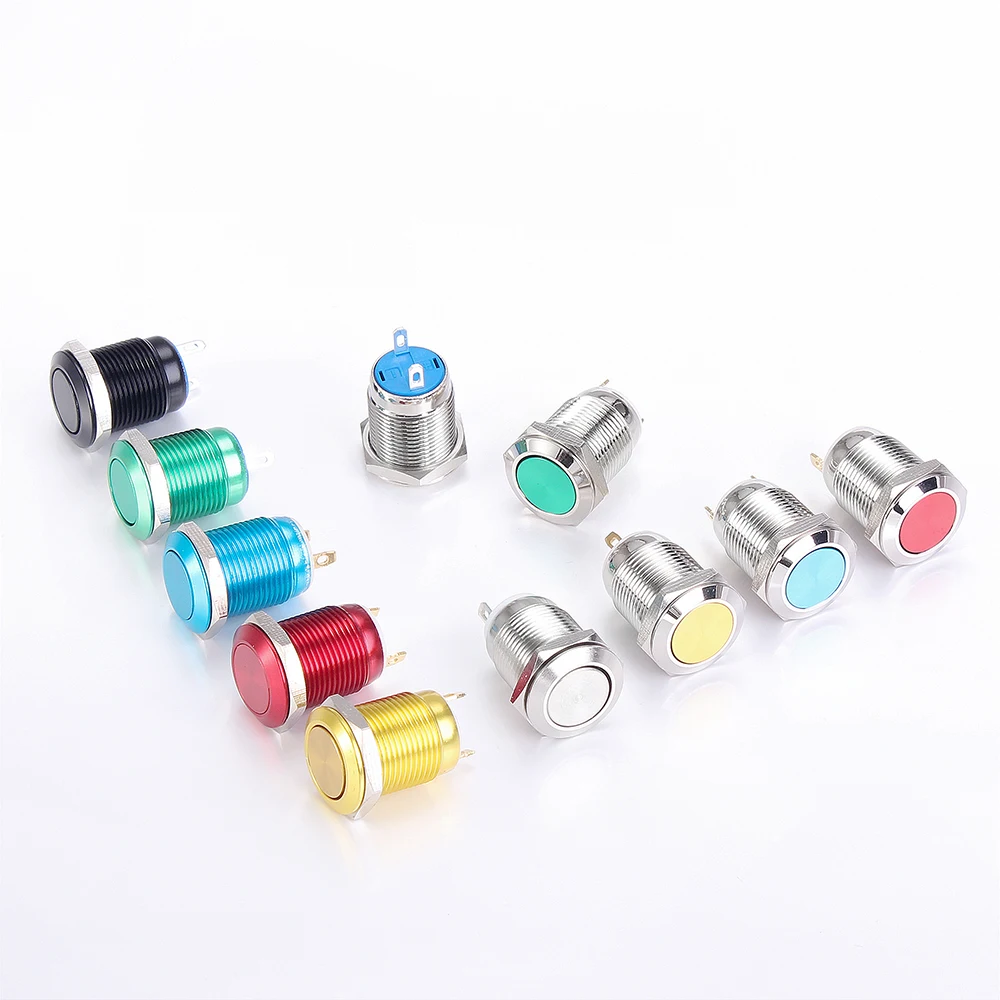 Metal push aon switch flat round ring 3a self reset momentary waterproof car start horn thumb200