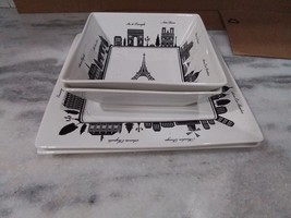 Table Set for Two- 222 Fifth City Block Square Dinner &amp; Appetizer Plate - £16.07 GBP