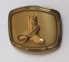 Paintree 1978 Cowboy Boot &amp; Lasso gold Toned Belt Buckle - £15.94 GBP