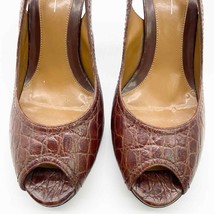 Linea Paolo Size 8 Slingback Croc Embossed Cognac Brown Stiletto Heel Pe... - £26.92 GBP