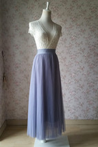 Gray Pleated Tulle Maxi Skirt Women Custom Plus Size Tulle Skirt Outfit image 2