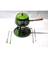 Vintage MCM Mushroom Avocado Green Fondue Pot + Forks, Stand, Burner, Un... - $57.30 CAD