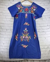 Vintage Hand-Embroidered Pueblo Dress Womens Sz L Classic Mexican Kaftan  - £31.64 GBP