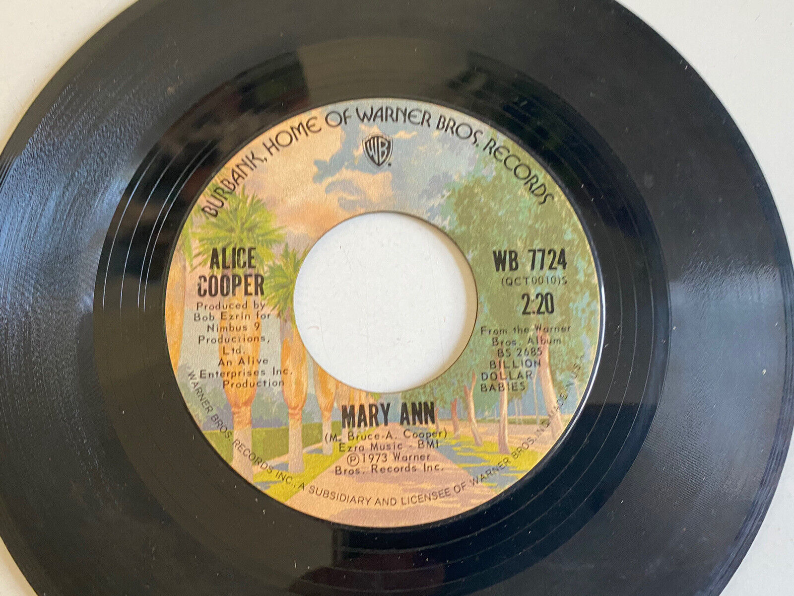 Primary image for Alice Cooper 45 Mary Ann / Billion Dollar Babies 1973 WB 7724 record