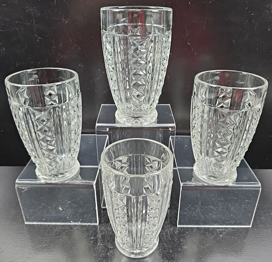 4 Anchor Hocking Diamond Clear 6 Oz Tumblers Set Vintage Criss Cross Gla... - $29.67