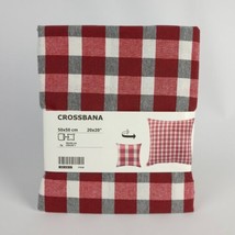 IKEA Crossbana Pillow Cover 20x20&quot; White Red Checkered Pattern Christmas - £12.36 GBP