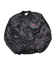 Vintage Chevrolet Satin Jacket Mens XL Black Bomber Heartbeat USA Chevy Geo - $48.32