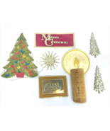 Vintage Christmas Gift Tag Lot Foil Diecut Pink Flocked Honeycomb Candle... - £8.27 GBP