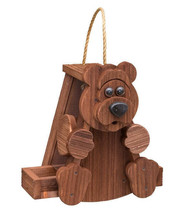 RUSTIC BEAR BIRD FEEDER - Amish Handmade Mushroom Wood - £82.94 GBP