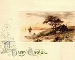 Vtg Postcard 1912 John Winsch A Happy Easter Cabin Tree Boat  - $4.42