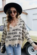 ANGEL Distressed V-Neck Dropped Shoulder Sweater - $30.20