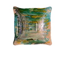 IL Quadrifoglio Art Glass Square Bowl Iridescent Hand Decorated 8&quot;x 8&quot; ~... - $34.51