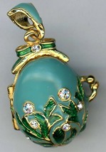 Russian Faux Pendant Blue/Green w/elaberate design, limbs w/leaves w/crystals. - $49.45